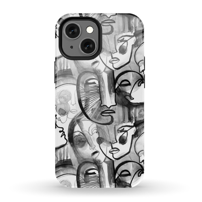 iPhone 13 mini StrongFit Tribal ink line art portaits by Oana 