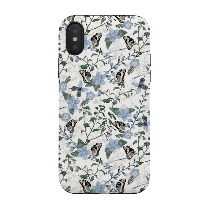 iPhone Xs / X StrongFit Delicate Watercolour Butterflies and Dragonflies half-drop repeat pattern by Paula Ohreen