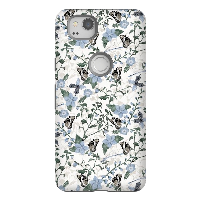 Pixel 2 StrongFit Delicate Watercolour Butterflies and Dragonflies half-drop repeat pattern by Paula Ohreen