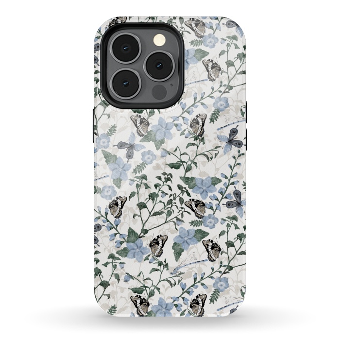 iPhone 13 pro StrongFit Delicate Watercolour Butterflies and Dragonflies half-drop repeat pattern by Paula Ohreen