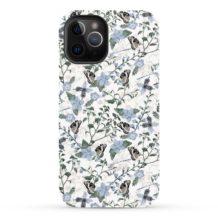 iPhone 12 Pro Max StrongFit Delicate Watercolour Butterflies and Dragonflies half-drop repeat pattern by Paula Ohreen