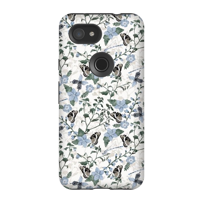 Pixel 3A StrongFit Delicate Watercolour Butterflies and Dragonflies half-drop repeat pattern by Paula Ohreen