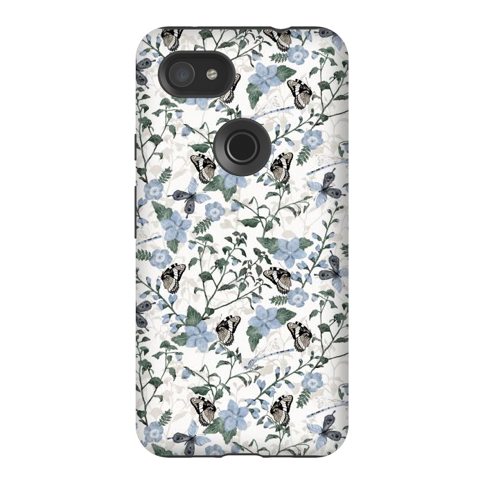 Pixel 3AXL StrongFit Delicate Watercolour Butterflies and Dragonflies half-drop repeat pattern by Paula Ohreen