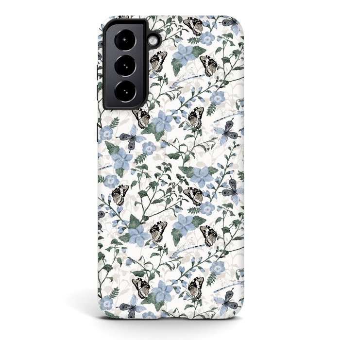 Galaxy S21 plus StrongFit Delicate Watercolour Butterflies and Dragonflies half-drop repeat pattern by Paula Ohreen