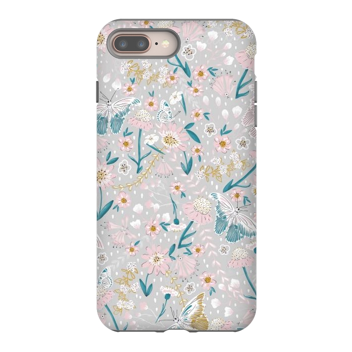 iPhone 7 plus StrongFit Delicate Daisies and Butterflies half-drop repeat pattern by Paula Ohreen