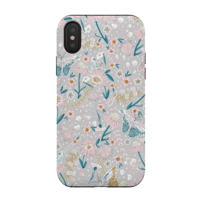 iPhone Xs / X StrongFit Delicate Daisies and Butterflies half-drop repeat pattern by Paula Ohreen