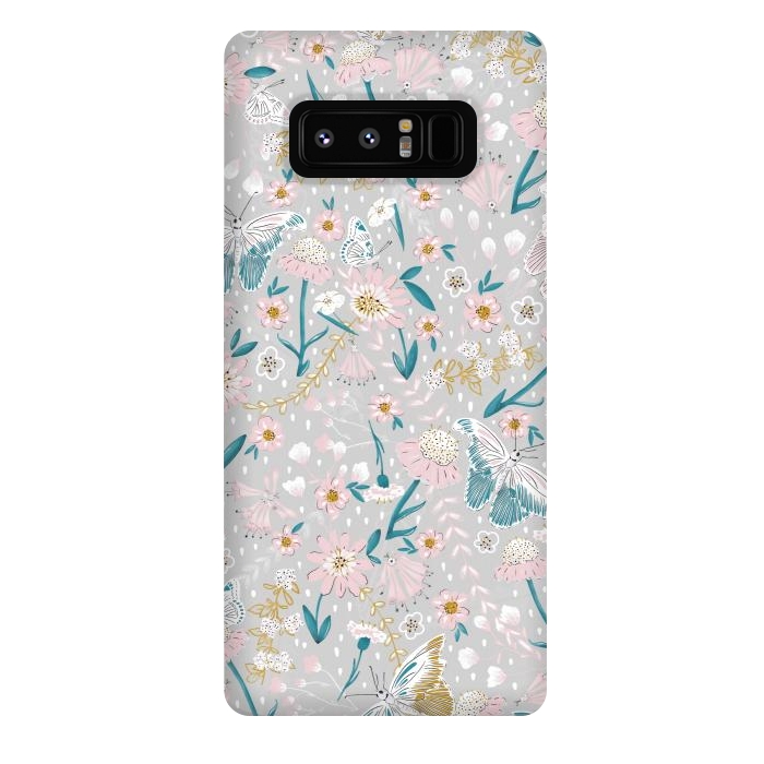 Galaxy Note 8 StrongFit Delicate Daisies and Butterflies half-drop repeat pattern by Paula Ohreen