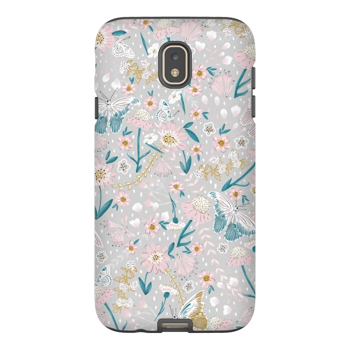 Galaxy J7 StrongFit Delicate Daisies and Butterflies half-drop repeat pattern by Paula Ohreen