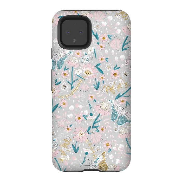 Pixel 4 StrongFit Delicate Daisies and Butterflies half-drop repeat pattern by Paula Ohreen