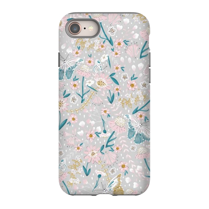 iPhone SE StrongFit Delicate Daisies and Butterflies half-drop repeat pattern by Paula Ohreen