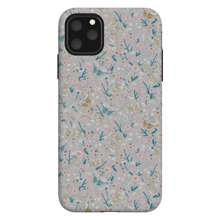 iPhone 11 Pro Max StrongFit Delicate Daisies and Butterflies half-drop repeat pattern by Paula Ohreen