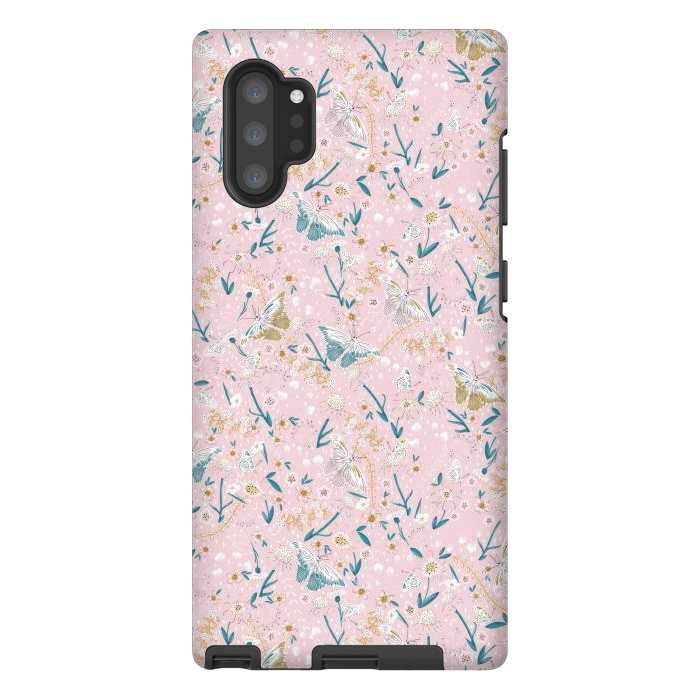 Galaxy Note 10 plus StrongFit Delicate Daisies and Butterflies half-drop repeat pattern on Pink by Paula Ohreen
