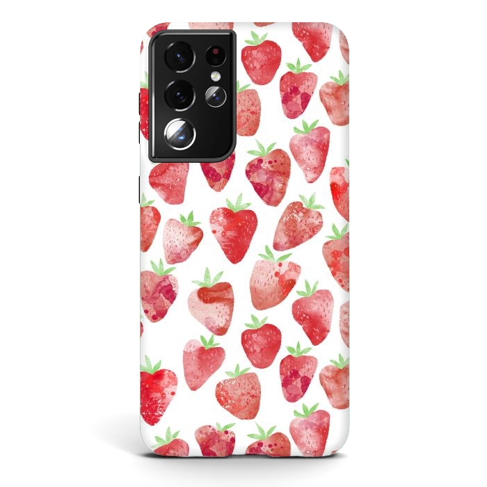 Galaxy S21 ultra StrongFit Strawberries Watercolor Painting by Nic Squirrell