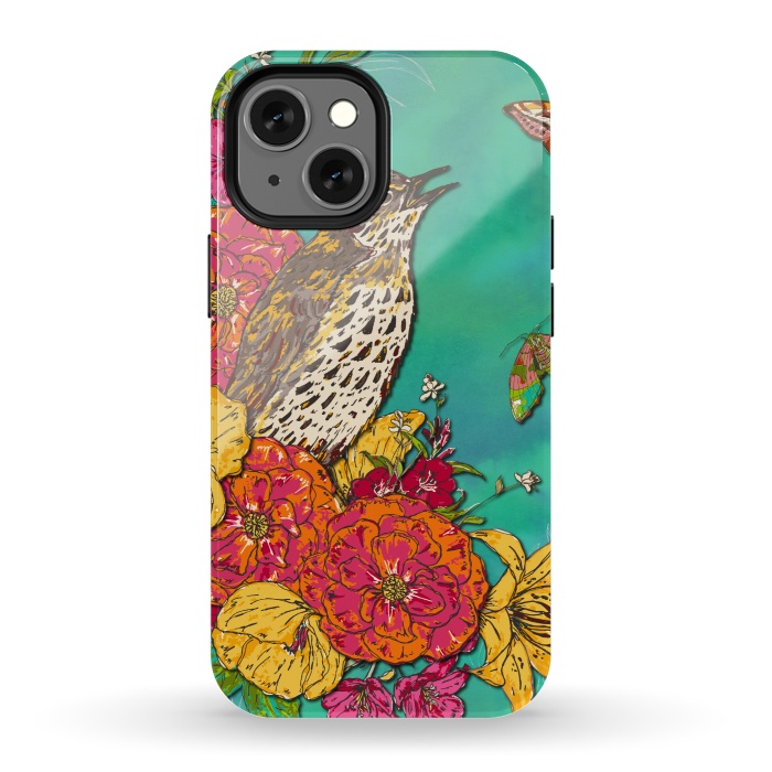 iPhone 13 mini StrongFit Floral Songthrush by Lotti Brown