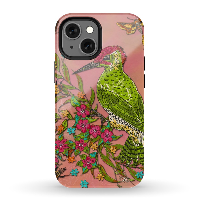iPhone 13 mini StrongFit Floral Woodpecker by Lotti Brown