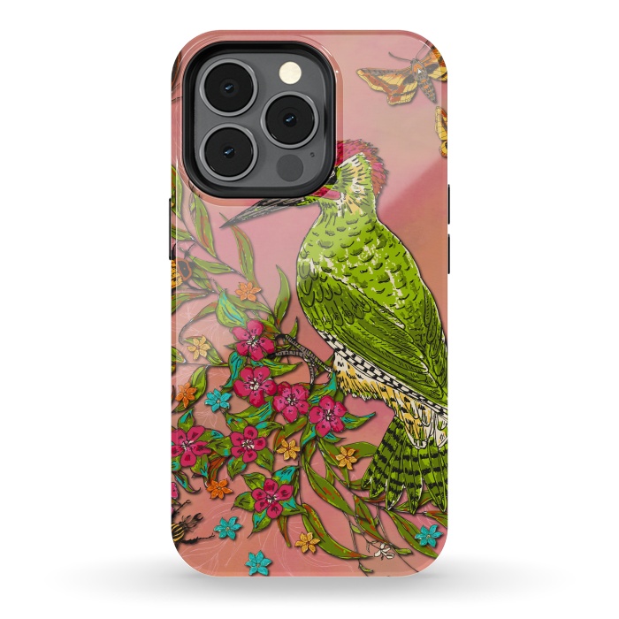 iPhone 13 pro StrongFit Floral Woodpecker by Lotti Brown