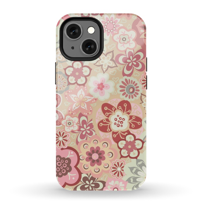 iPhone 13 mini StrongFit Beautiful Bouquet of Blooms-Beige and Pink by Paula Ohreen