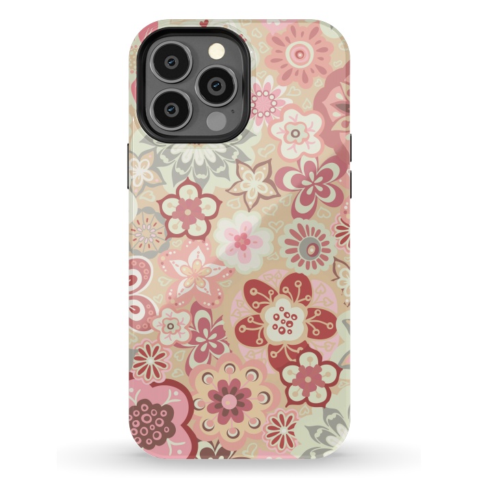 iPhone 13 Pro Max StrongFit Beautiful Bouquet of Blooms-Beige and Pink by Paula Ohreen