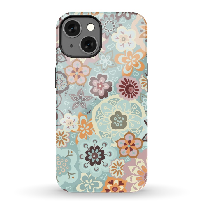 iPhone 13 StrongFit Beautiful Bouquet of Blooms-Blue and Pink by Paula Ohreen
