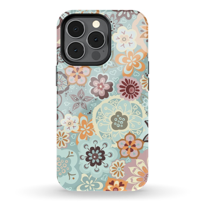 iPhone 13 pro StrongFit Beautiful Bouquet of Blooms-Blue and Pink by Paula Ohreen