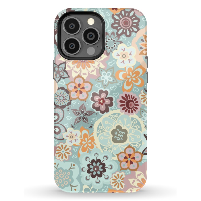 iPhone 13 Pro Max StrongFit Beautiful Bouquet of Blooms-Blue and Pink by Paula Ohreen