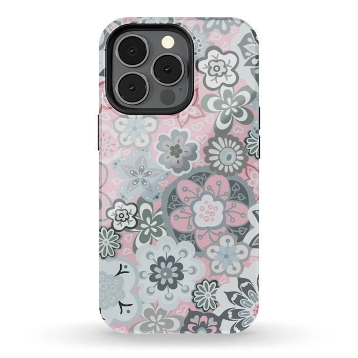 iPhone 13 pro StrongFit Beautiful Bouquet of Blooms-Light grey and pink by Paula Ohreen