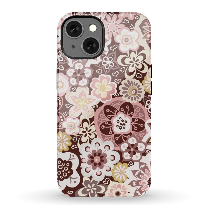 iPhone 13 StrongFit Bouquet of Blooms-Brown and Yellow by Paula Ohreen