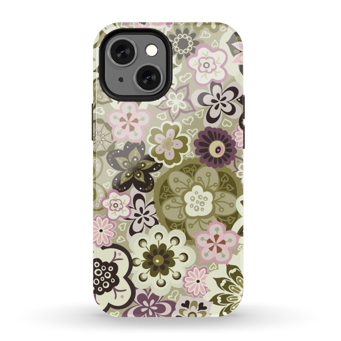 iPhone 13 mini StrongFit Bouquet of Blooms-Green and Pink by Paula Ohreen