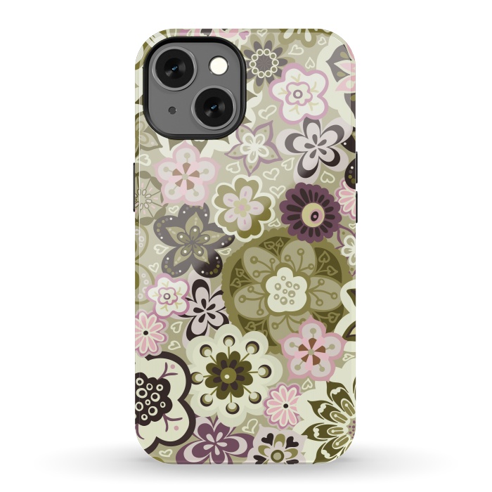 iPhone 13 StrongFit Bouquet of Blooms-Green and Pink by Paula Ohreen