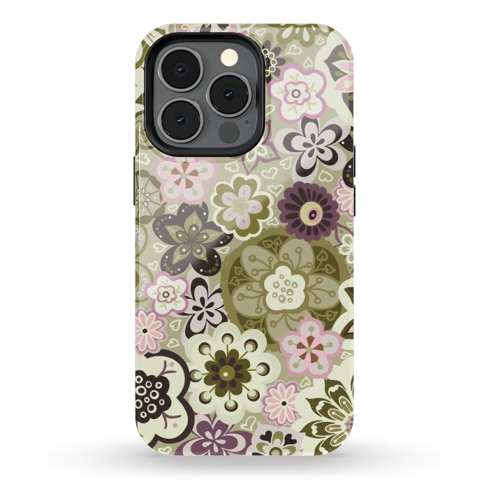 iPhone 13 pro StrongFit Bouquet of Blooms-Green and Pink by Paula Ohreen