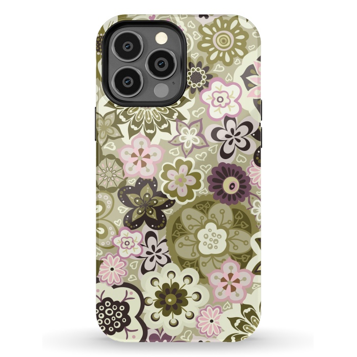 iPhone 13 Pro Max StrongFit Bouquet of Blooms-Green and Pink by Paula Ohreen