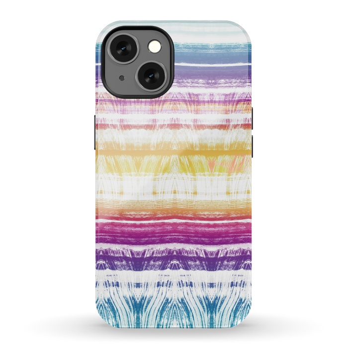 iPhone 13 StrongFit Rainbow brushed ethnic tie dye stripes by Oana 