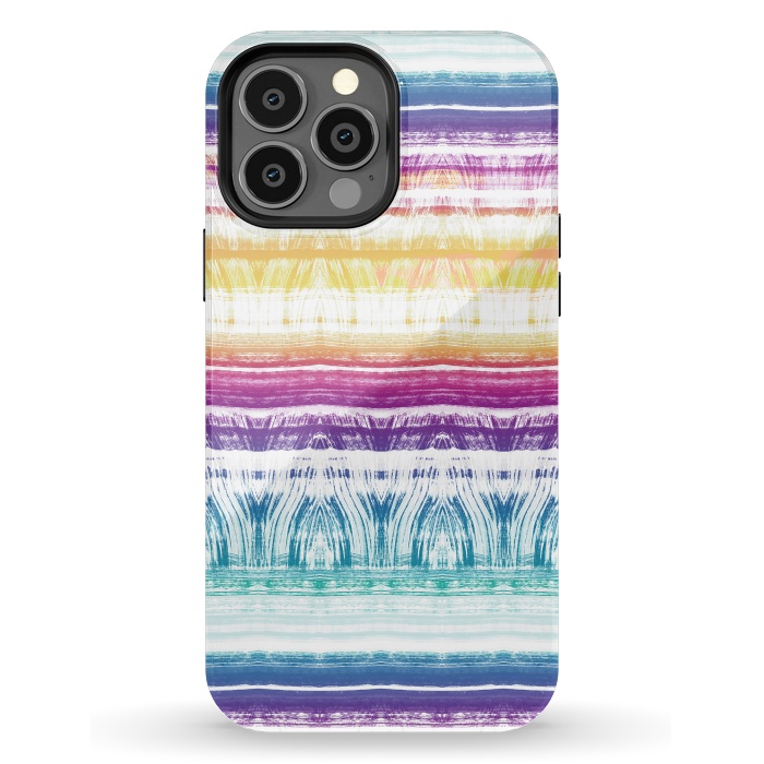 iPhone 13 Pro Max StrongFit Rainbow brushed ethnic tie dye stripes by Oana 