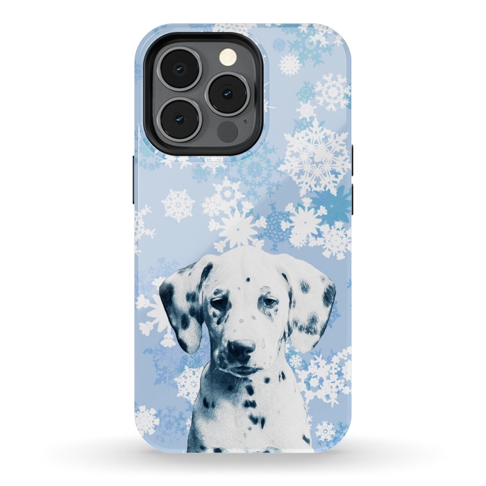 iPhone 13 pro StrongFit Cute dalmatian and blue white snowflakes by Oana 