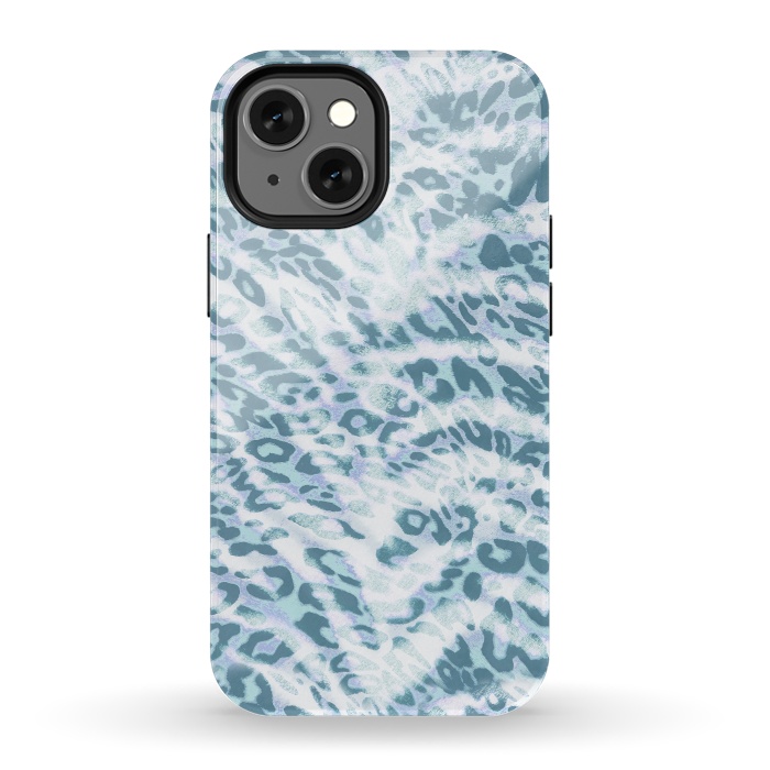 iPhone 13 mini StrongFit Baby blue brushed leopard print and tiger stripes by Oana 