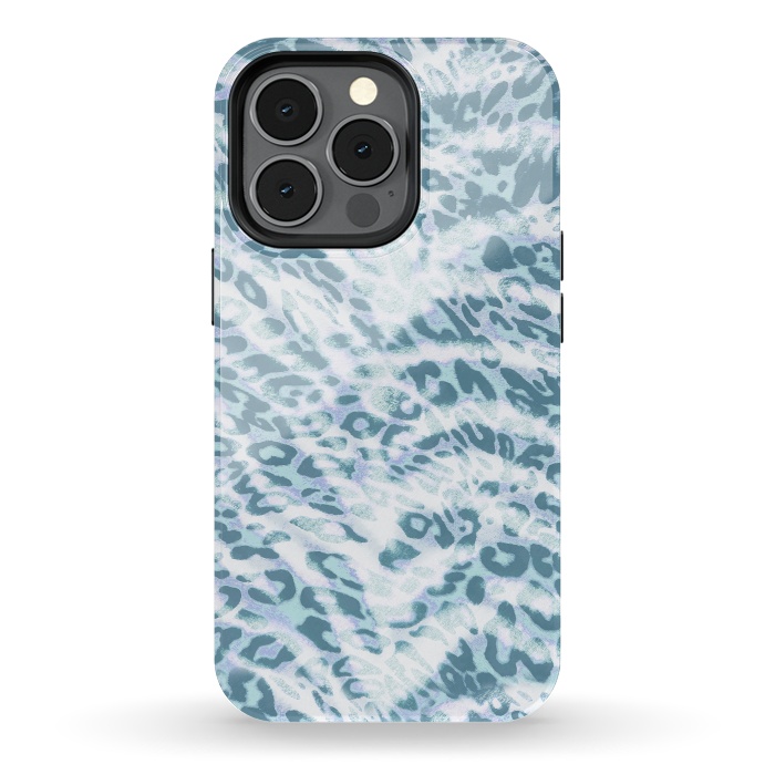 iPhone 13 pro StrongFit Baby blue brushed leopard print and tiger stripes by Oana 