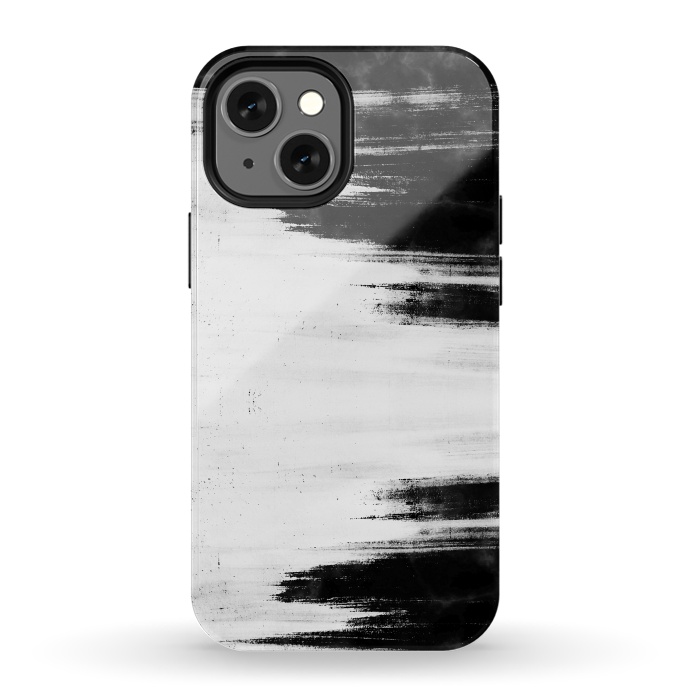 iPhone 13 mini StrongFit Black and white brushed marble by Oana 