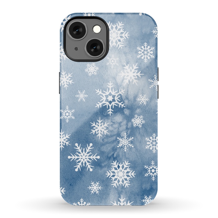 iPhone 13 StrongFit Blue white watercolor Christmas snowflakes by Oana 