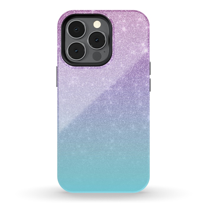 iPhone 13 pro StrongFit Girly Purple Blue Glitter Ombre Gradient by Julie Erin Designs