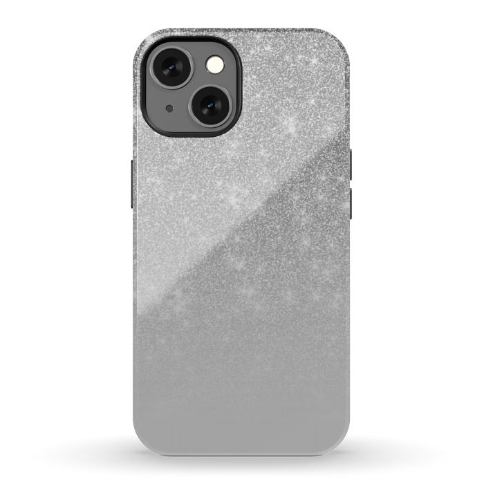 iPhone 13 StrongFit Glam Silver Glitter Grey Ombre Gradient by Julie Erin Designs
