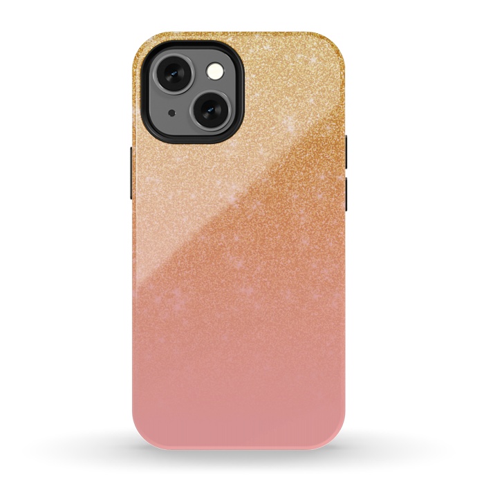 iPhone 13 mini StrongFit Girly Gold and Pink Glitter Ombre Gradient by Julie Erin Designs
