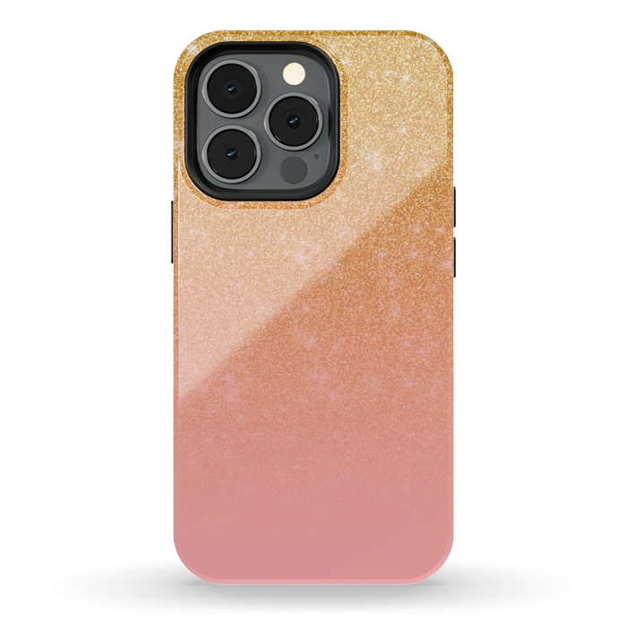 iPhone 13 pro StrongFit Girly Gold and Pink Glitter Ombre Gradient by Julie Erin Designs