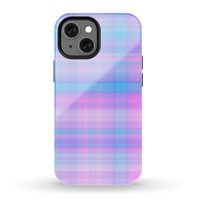 iPhone 13 mini StrongFit Girly Pastel Plaid Blue Pink by Julie Erin Designs