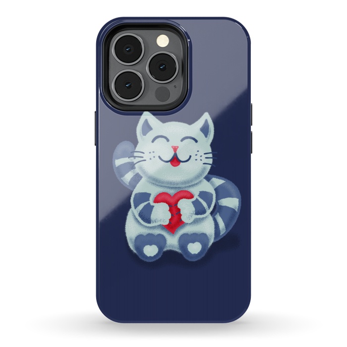 iPhone 13 pro StrongFit Cute Blue Kitty With Heart In Love by Boriana Giormova