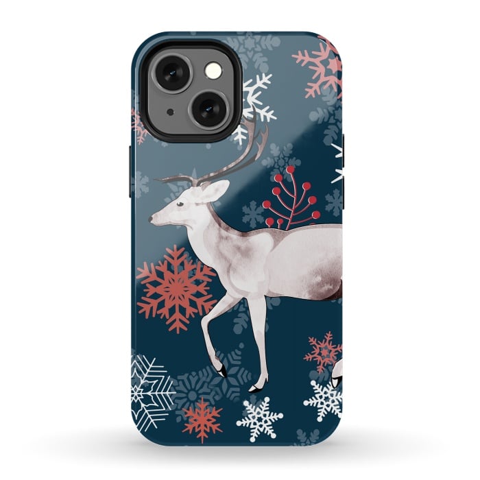 iPhone 13 mini StrongFit Reindeer and snowflakes winter illustration by Oana 