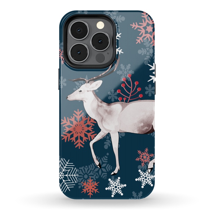 iPhone 13 pro StrongFit Reindeer and snowflakes winter illustration by Oana 