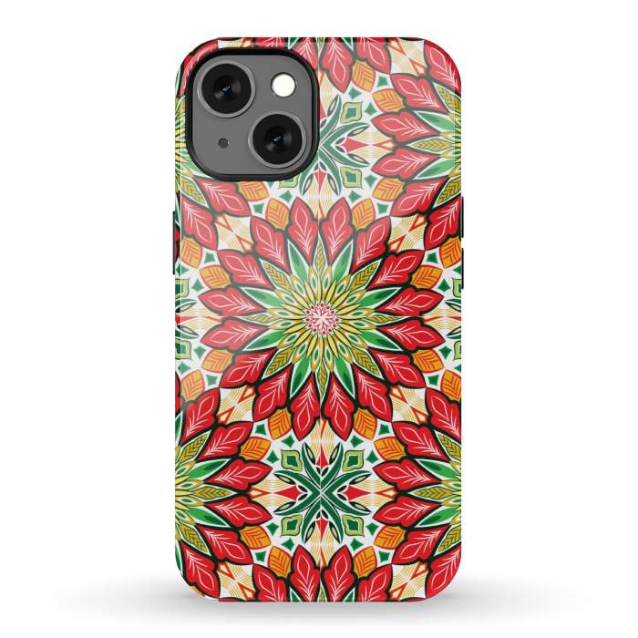 iPhone 13 StrongFit ORANGE RED FLORAL GREEN PRINT by MALLIKA