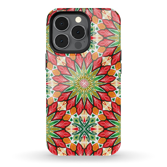 iPhone 13 pro StrongFit ORANGE RED FLORAL GREEN PRINT by MALLIKA