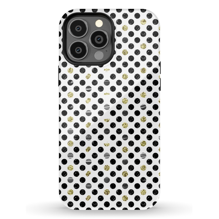 iPhone 13 Pro Max StrongFit Ink and gold glitter polka dots by Oana 