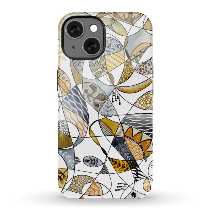 iPhone 13 StrongFit Continuous Line Abstract Art in Grey and Yellow by Paula Ohreen